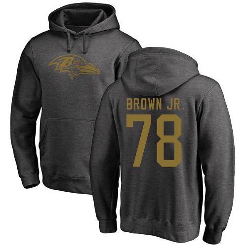 Men Baltimore Ravens Ash Orlando Brown Jr. One Color NFL Football #78 Pullover Hoodie Sweatshirt